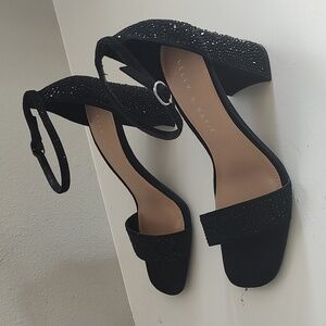 Kelly & Katie block heel sandals black sparkle size 7M